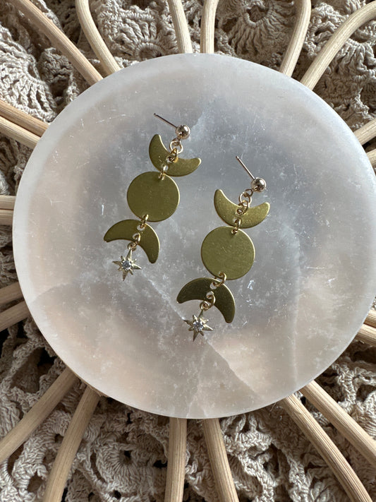 Brass moon phase studs