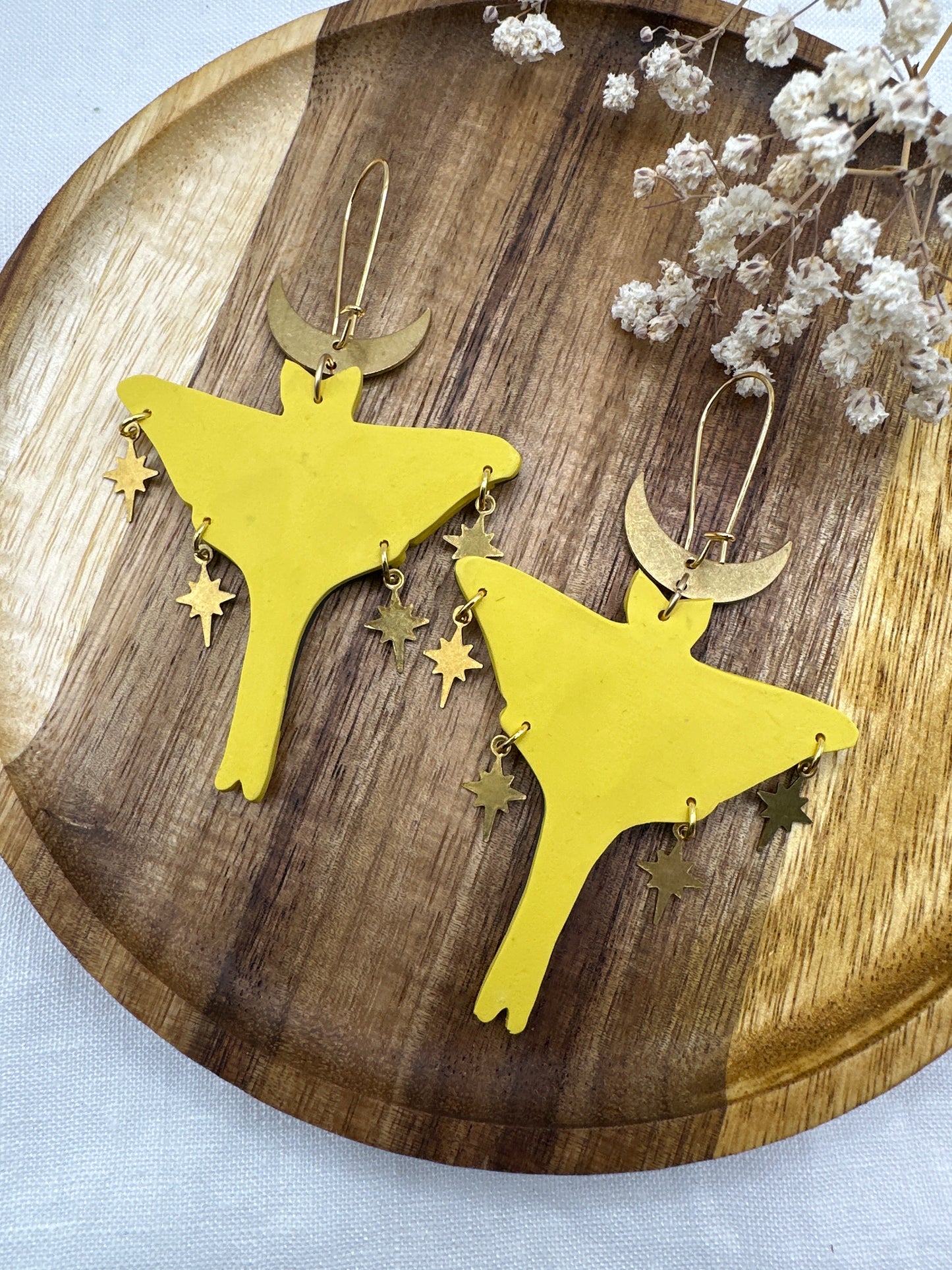 Comet Moth small moon earrings