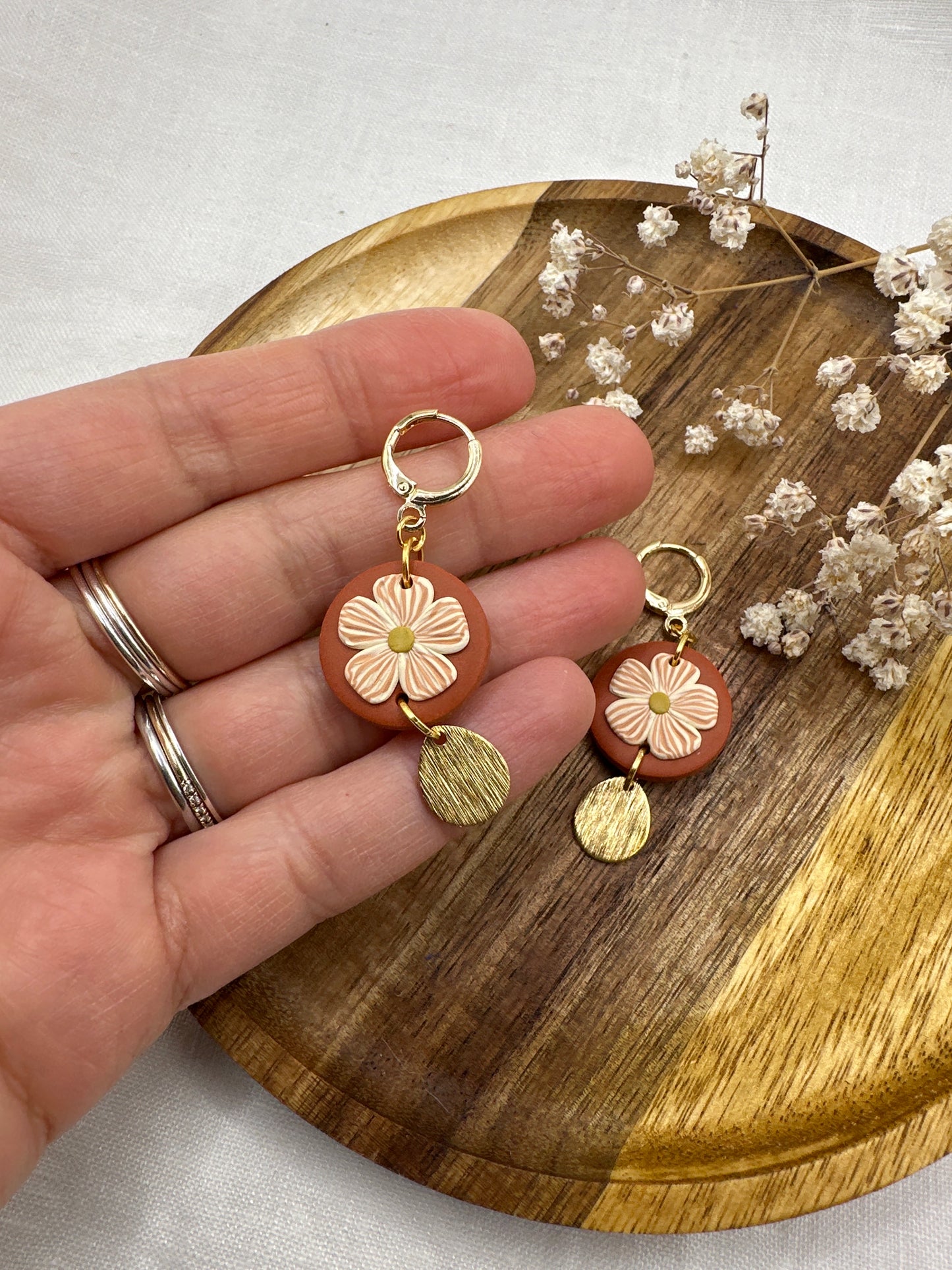 Terracotta flower circle hoops