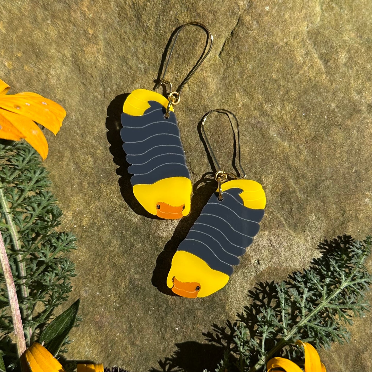 Rubber ducky isopod acrylic earrings