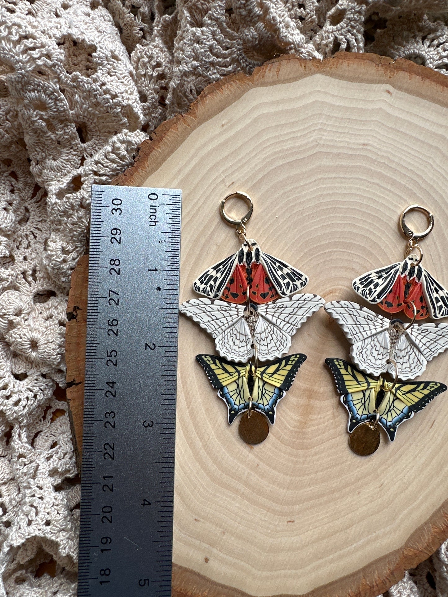 Moth and butterfly triple stack dangles