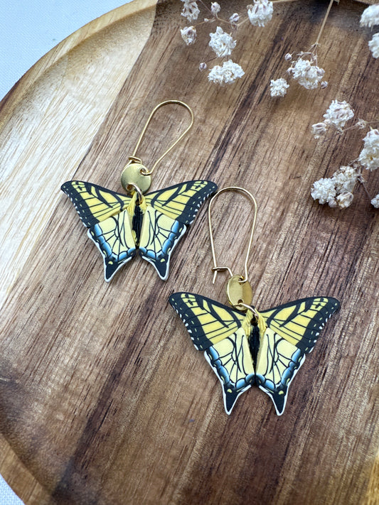 Small eastern tiger swallowtail dangle earrings