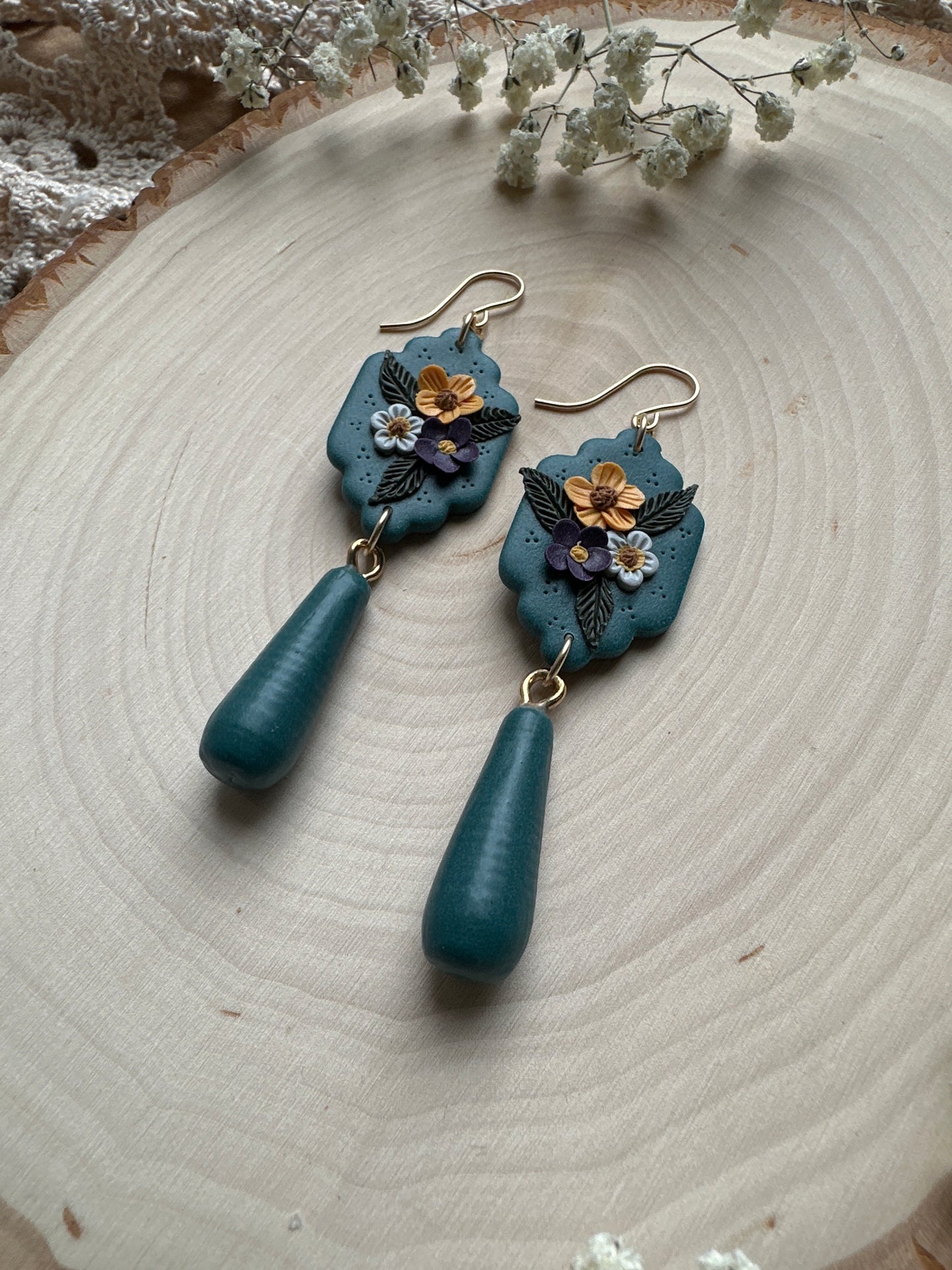 Teal floral dangles