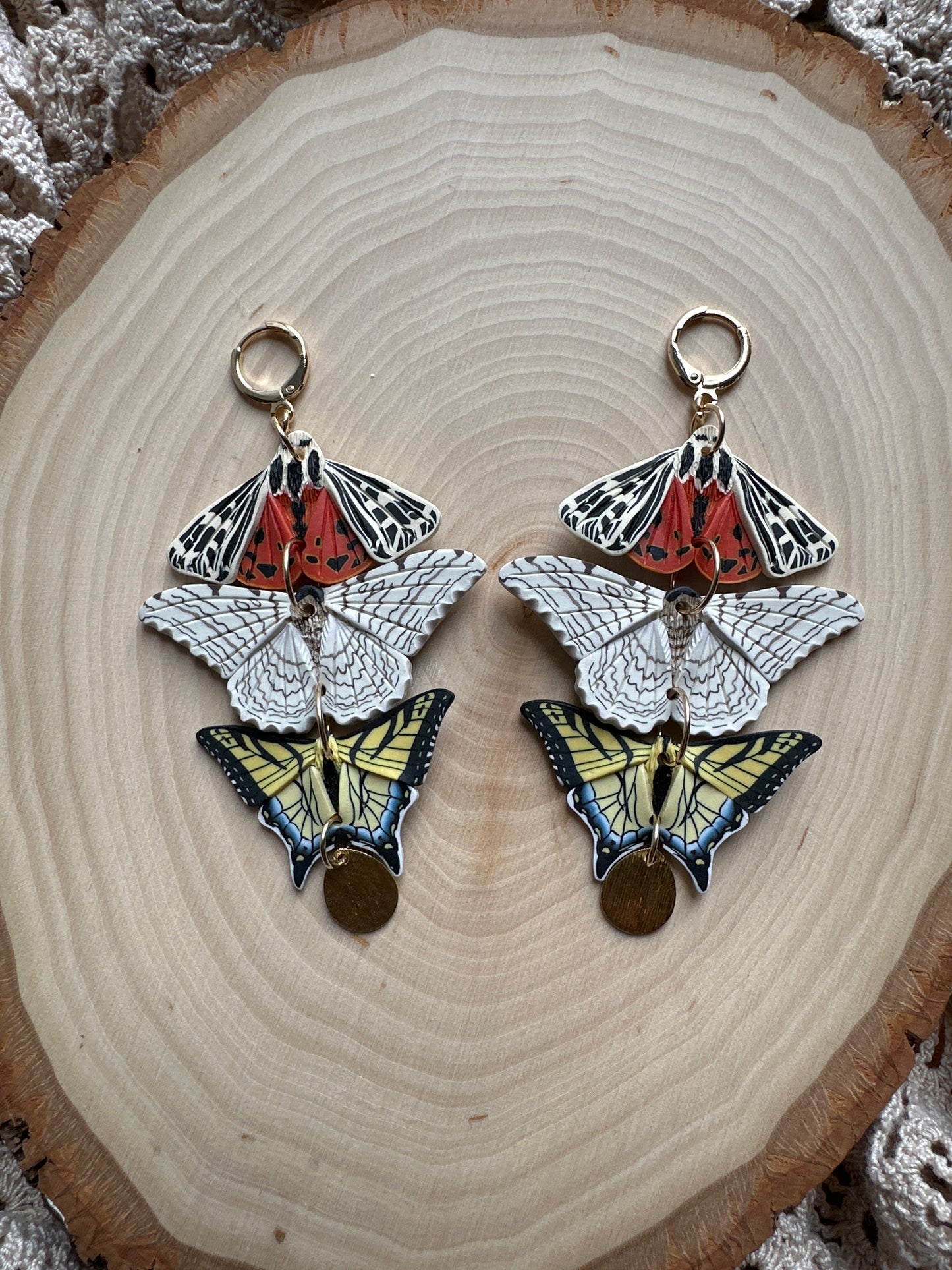 Moth and butterfly triple stack dangles