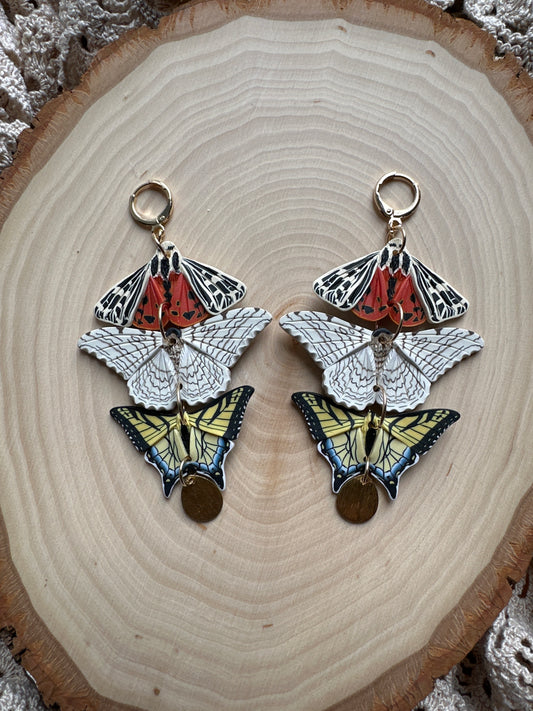Moth and butterfly triple stack dangles