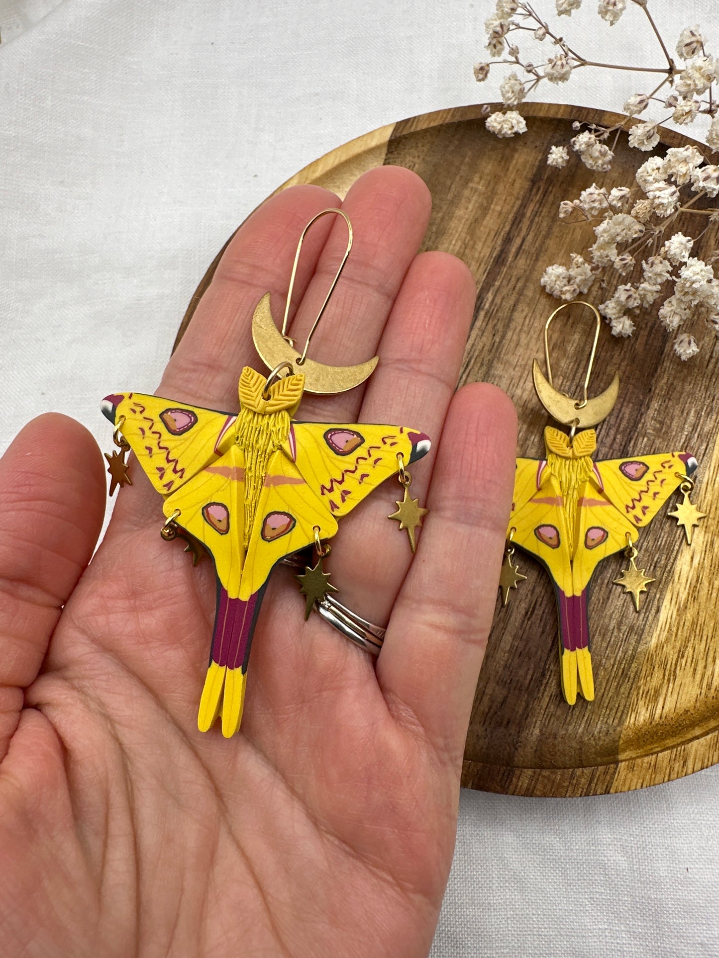 Comet Moth small moon earrings