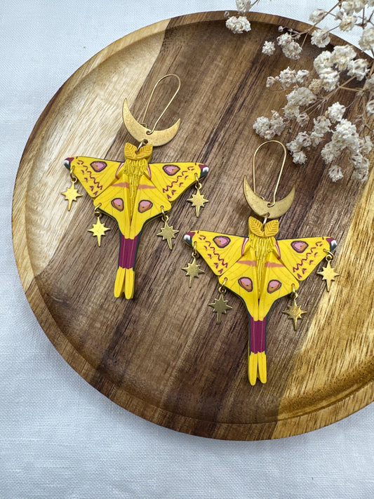 Comet Moth small moon earrings