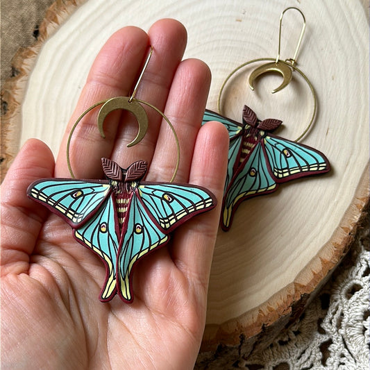 Large Spanish Moon Moth hoop earrings