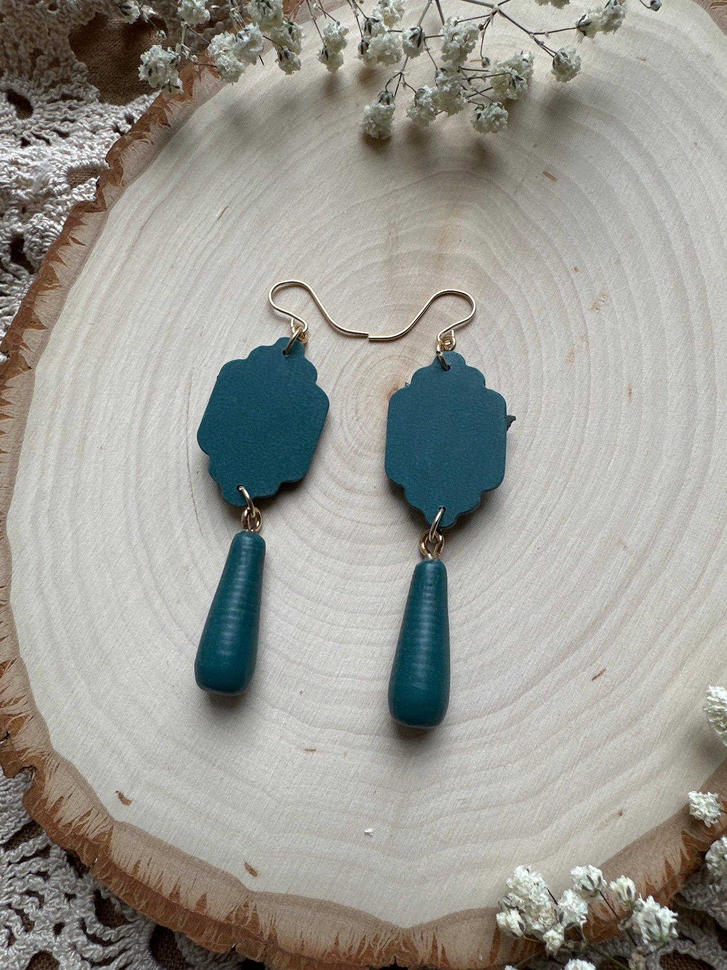 Teal floral dangles