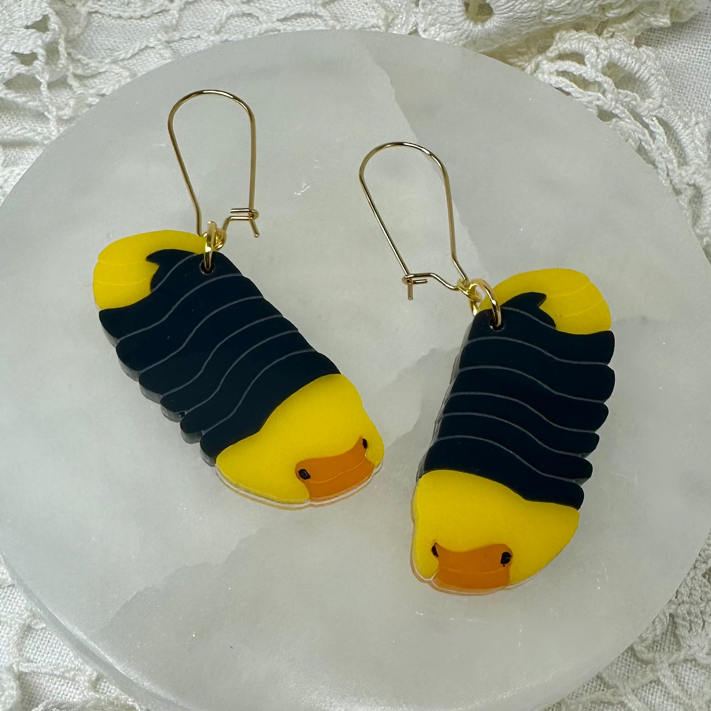 Rubber ducky isopod acrylic earrings
