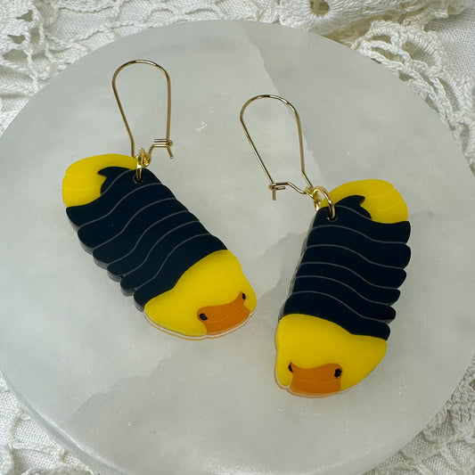 Rubber ducky isopod acrylic earrings