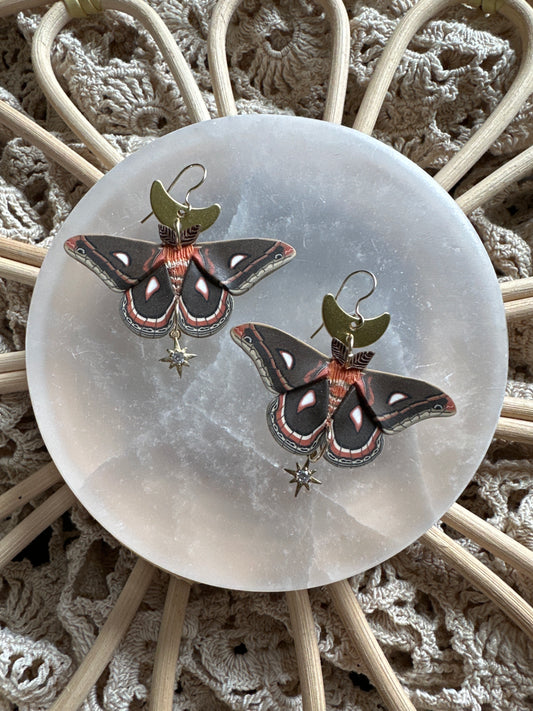 Small Cecropia Moth  moon earrings