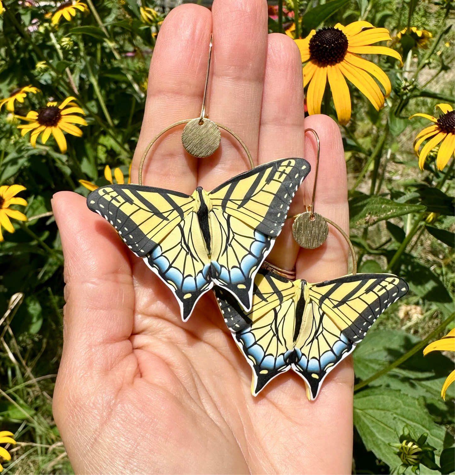 Large eastern tiger swallowtail hoop earrings