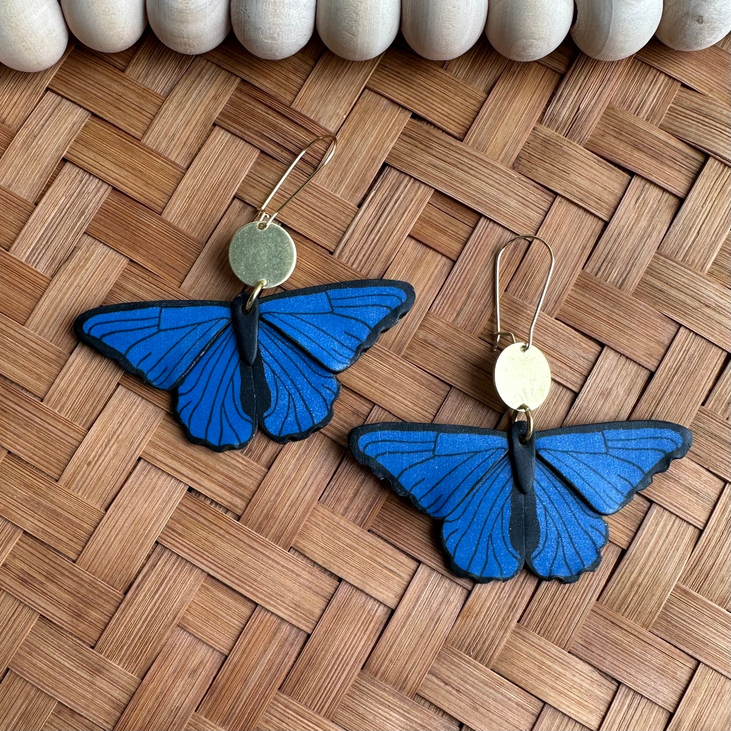 Blue morpho butterfly large dangles -made to order