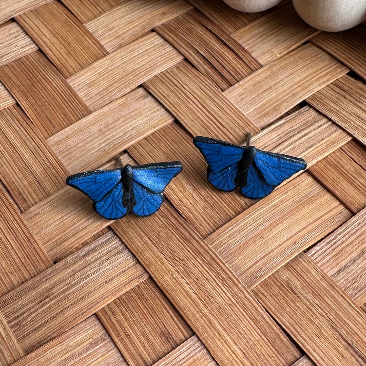 Micro mini blue morpho moth studs