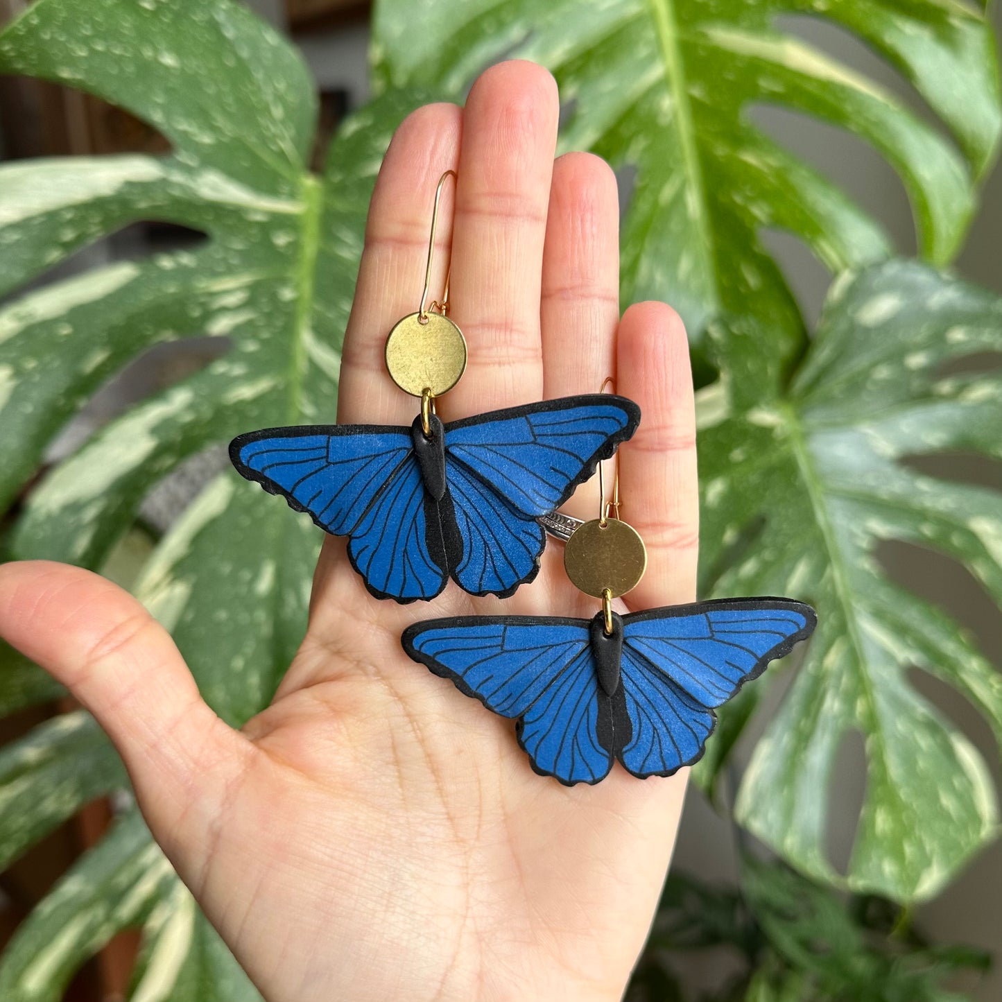 Blue morpho butterfly large dangles -made to order