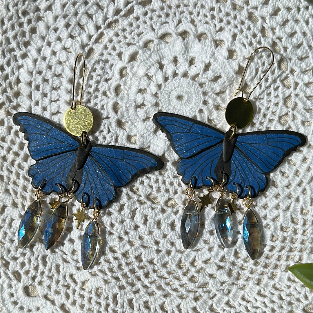Blue morpho suncatcher earrings