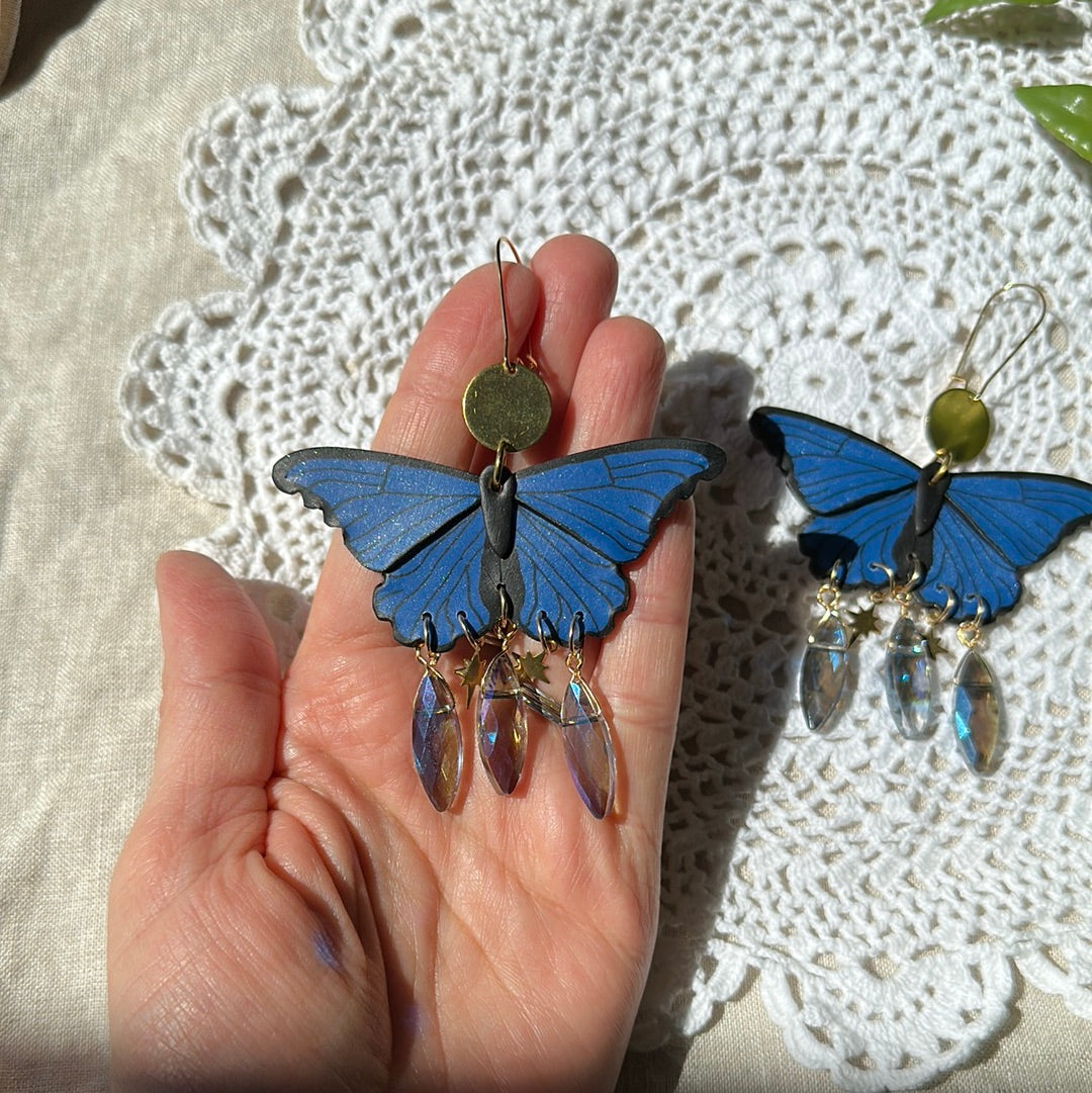 Blue morpho suncatcher earrings