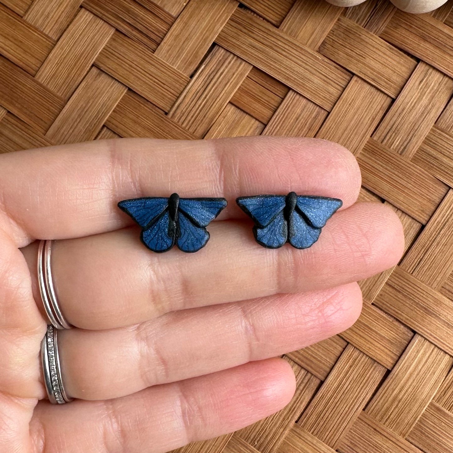 Micro mini blue morpho moth studs