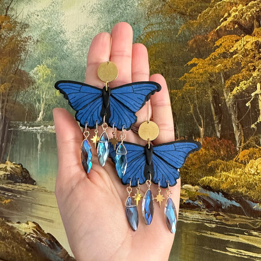 Blue morpho suncatcher earrings