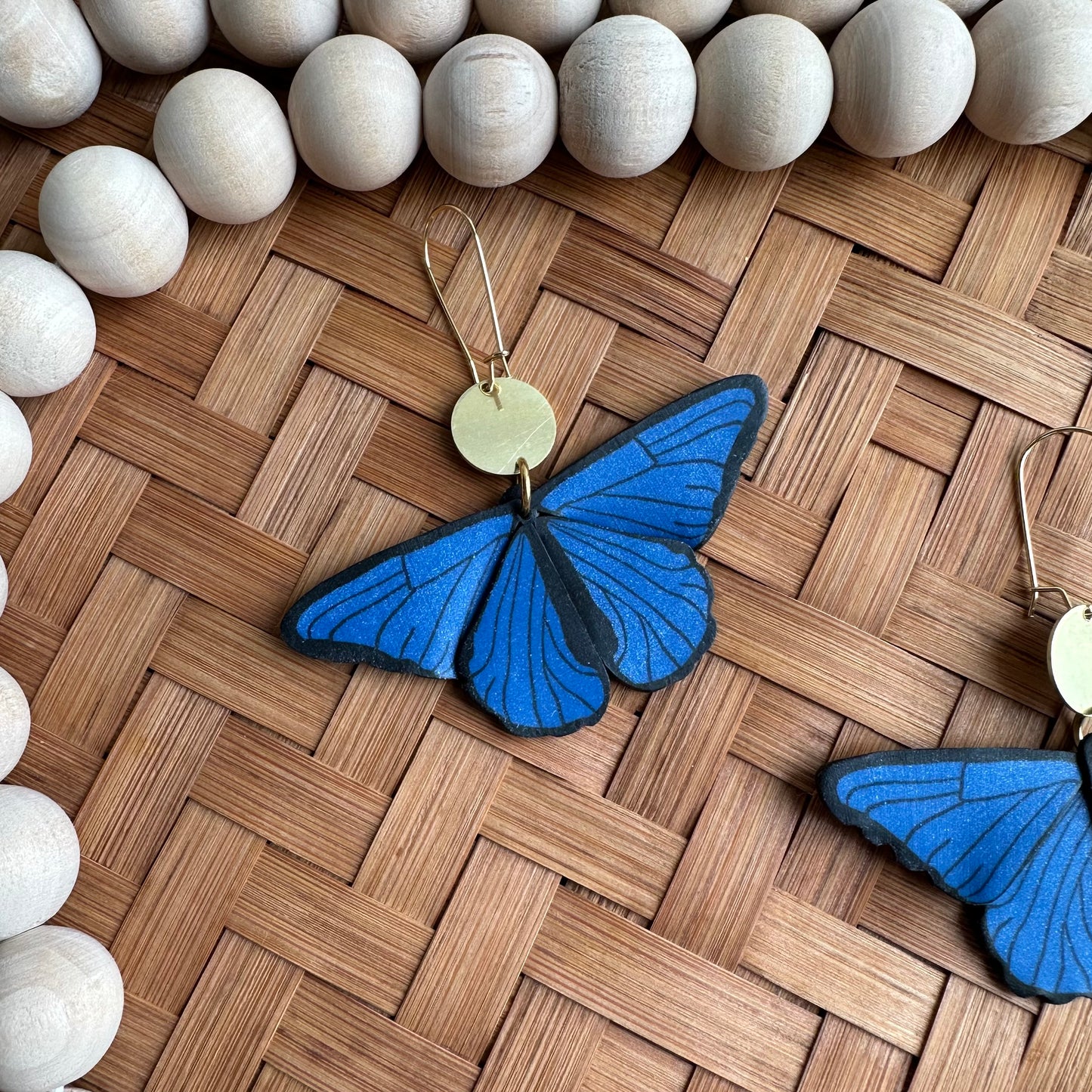 Blue morpho butterfly large dangles -made to order