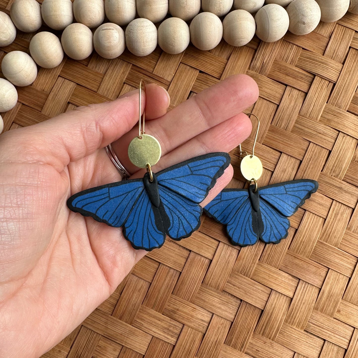 Blue morpho butterfly large dangles -made to order